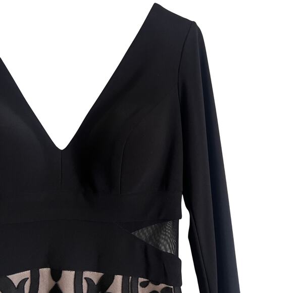 Xscape Black Flocked Mesh Mermaid Gown Long Sleeve Formal Dress 8 - Picture 4 of 9